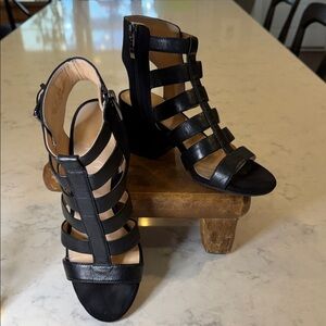 Franco Sarto Black Strappy Thick Heel Sandals